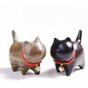 猫 置物 木製 ねこぐっず雑貨 ガーデニング猫 ギフトボックス包装 招き猫 2個セット(緑檀 + 黒檀)…