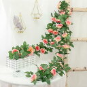 バラ ガーランド 2本入 薔薇 ローズ 枯れない花 32輪花 造花の藤 植物 壁掛け造花 シルクフラワー 手作り花輪 花園装飾 インテリア 結婚式 パーティー飾り 440cm ピンク 2本