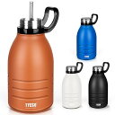 水筒 スポーツボトル ステンレスボトル 1.9L 直飲み 保温保冷 洗いやすい ストロー付き 大容量 携帯便利 旅行 キャリ―ハンドル付き (オレンジ)