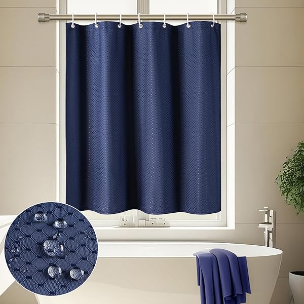 お風呂 小窓カーテン 浴室窓カーテン 80cm丈 厚め 防水 防カビ リング付き 目隠し 断熱 遮熱 シャワーカーテン 小窓 速乾 間仕切り 高密度生地 ユニットバス 浴室 チェック柄 リング付き 取付簡単 ネイビー