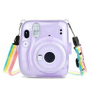 チェキケース,Fujifilmチェキinstax mini 11ケース mini11カメラケース ハードケース PCカバー ショルダーストラップ付き シャイニー透明(パープル)