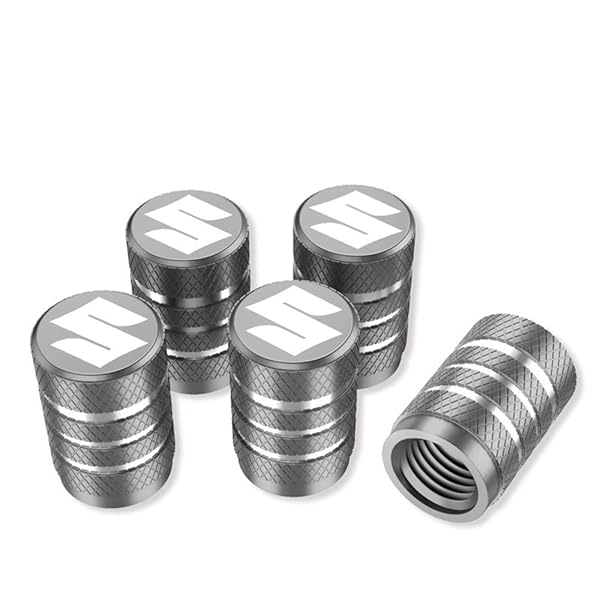 タイヤバルブ キャップ エアバルブキャップ 車・自転車・バイク用タイヤエアバルブキャップ 高強度 アルミ製 腐食防止 改装パーツ ホイール エア ステム キャップ 全ての車種に対応 5個セット (Suzuki, グレー)