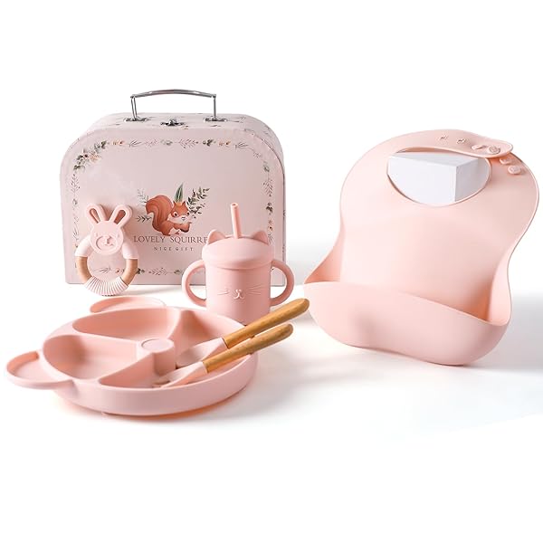 ベビー食器 出産祝い 女の子 男の子 豪華6点セット 幼児用 お食事セット ひっくり返らない シリコン 離乳食プレート 吸盤付き ベビースタイ くっつくお皿 ストローコップ 食洗機・電子レンジ対応 自分で食べる ギフト プレゼント 人気 出産準備 出