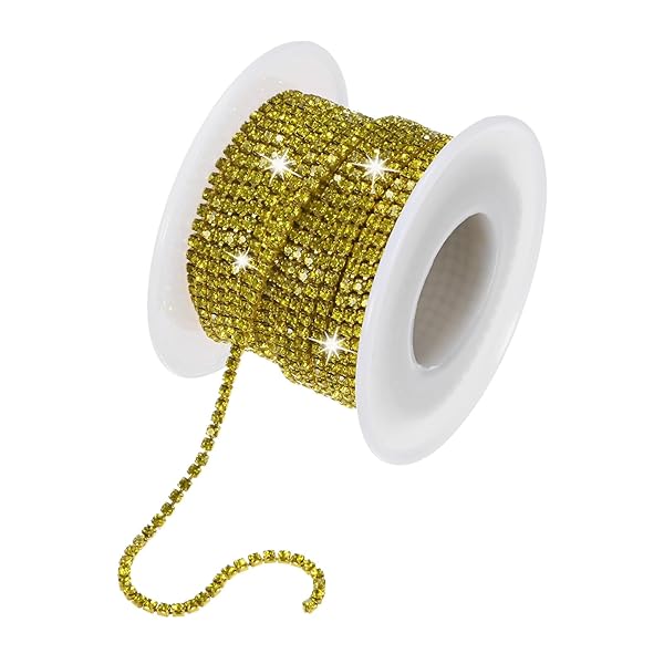 水晶ラインストーンクローズチェーン 2mm 10ヤードシングルロートリミングクローチェーン 水晶クローカップチェーンロール 裁縫クラフト/DIY装飾/宝石クラフト用【レモンイエロー】