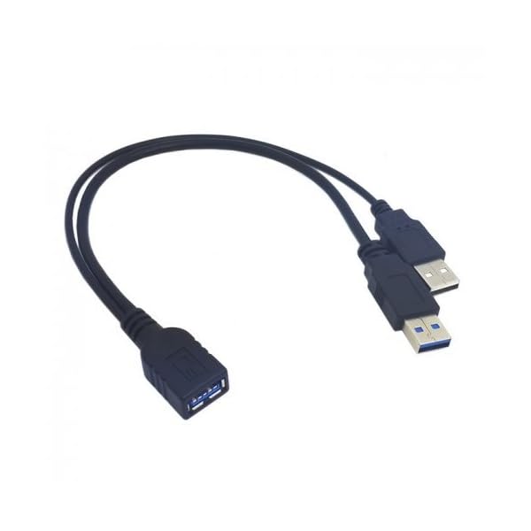 電源追加データブラックUSB 3.0メスtoデュアルUSBオスのY延長ケーブル2.5インチモバイルハードディスク