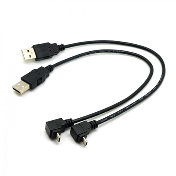 USB 2.0 オス - マイクロUSB アップ&ダウンアングル90度ケーブル 30cm 携帯電話タブレット用 2個