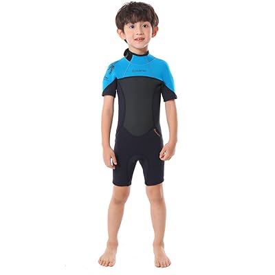 MORGEN SKY ウェットスーツ キッズ スプリング 水着 保温 保護 男の子 女の子 2.5mmネオプレン サーフィン 水泳 子供用 プール R003 (子供タイプD-ブルー, 14)