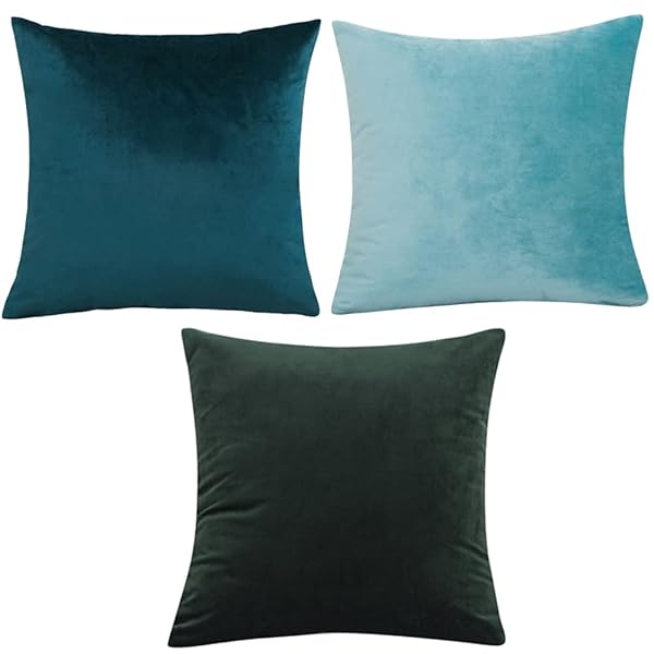 クッションカバー 55x55cm 北欧 3枚セット おしゃれ 可愛い ベルベット無地 モダン アンティーク ファスナー インテリア 家庭装飾 車 部屋飾り (55x55, グリーン)