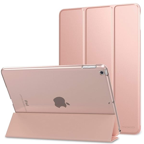 iPad ケース 2018/2017 9.7型 第6/5世代用 保護カバー スタンドケース オートスリープ対応 高級PUレザーPC製 裏地マイクロファイバー 軽量 薄型 傷つき/汚れ防止 スマートケース 半透明 RoseGold