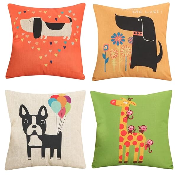 クッションカバー 60x60cm 4枚セット 北欧 幾何学模様 違う柄 リネン 亜麻 可愛い おしゃれ ナチュラル..