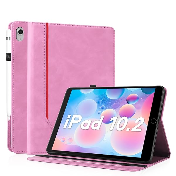 iPad 9/8/7 ケース (10.2インチ、2021/2020/2019モデル、第9/8/7世代) 耐衝撃 傷つけ防止 PUレザー カバー Apple Pencil 収納可能 オートスリープ/ウェイク機能対応 おしゃれ 軽量 シンプル ビジネス風