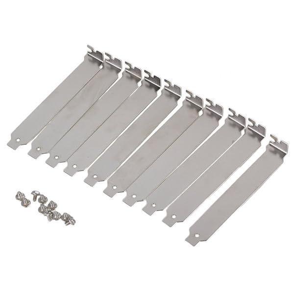 SHANOER 10枚入 PCIスロットカバー メタル製 フラットエッジ シルバー121x19mmほとんどのコンピュータケースに適合取り付けネジ付きインストールが簡単