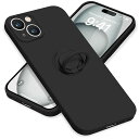 iPhone15 Plus ケース リング付き シリコン アイフォン15Plus スマホケース スタンド機能 カバー 耐衝撃 レンズ保護 360°回転 車載ホルダー ストラップホール付き 滑り止め 指紋防止 薄型 (ブラック)