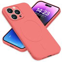 iPhone14 Pro ケース MagSafe対応 シリコン アイフォン14Pro スマホケース カバー 耐衝撃 レンズ保護 マグネット搭載 車載ホルダー ワイヤレス充電対応 ストラップホール付き オシャレ 指紋防止 薄型 (レッド)