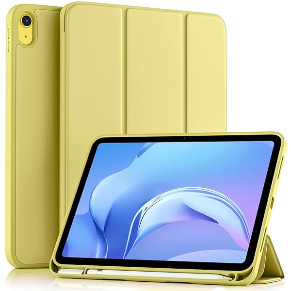 対応iPad 11世代 ケース 2025モデル - 対応iPad 第11世代 ケース 10.9インチ 三つ折りスタンド ペンシル収納ホルダー付き 軽薄 軽量 オートスリープ機能対応 耐衝撃 対応iPad 10世代 ケースイエロー