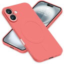iPhone16 Plus ケース MagSafe対応 シリコン アイフォン16Plus スマホケース カバー 耐衝撃 レンズ保護 マグネット搭載 車載ホルダー ワイヤレス充電対応 ストラップホール付き オシャレ 指紋防止 薄型 (レッド)