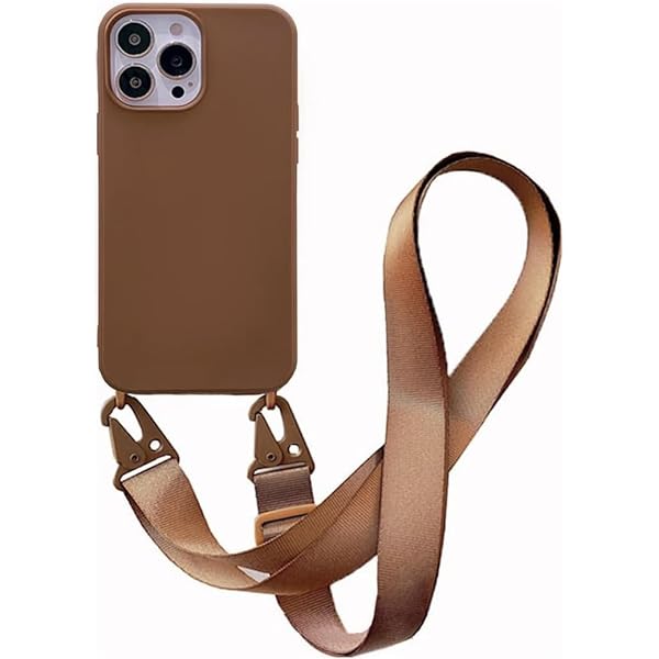 For iPhone 16 Proケース ネックストラップ スマホケース 蛍光色 シリコン シンプル ソフト 保護カバー アイフォン 16 Proケース 携帯ストラップ 紐付き 斜めがけ (iPhone 16 Pro, Caramel)