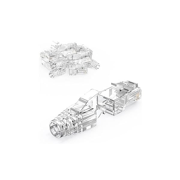 LAN コネクタ, RJ45コネクタ+保護カバー LANケーブル用コネクタ 50個セット Cat6/Cat5e対応 配線簡単 爪折れ防止