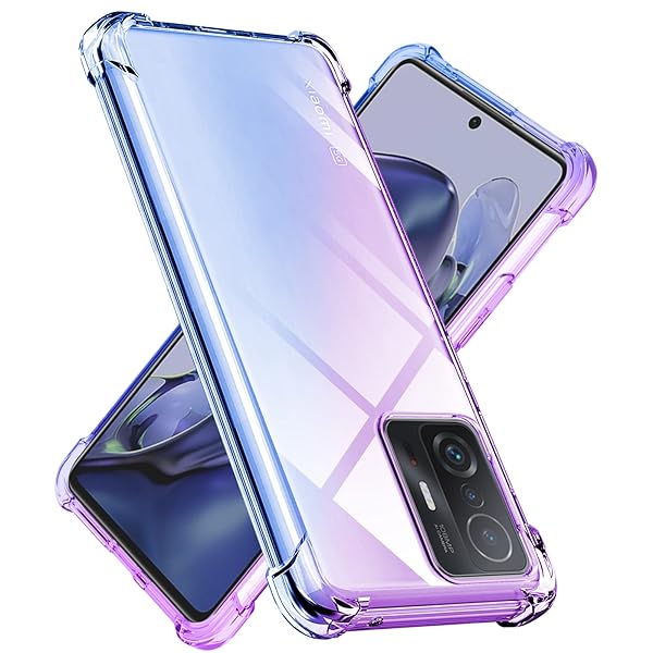 Xiaomi 11T Pro ケース Xiaomi 11T ケース 透明 クリア TPU 薄型 軽量シリコン グラデーション色 ケース 耐衝撃 指紋防止 防塵 一体型 人気 携帯カバー スマホケース11T Pro 専用 (パープルブルー)