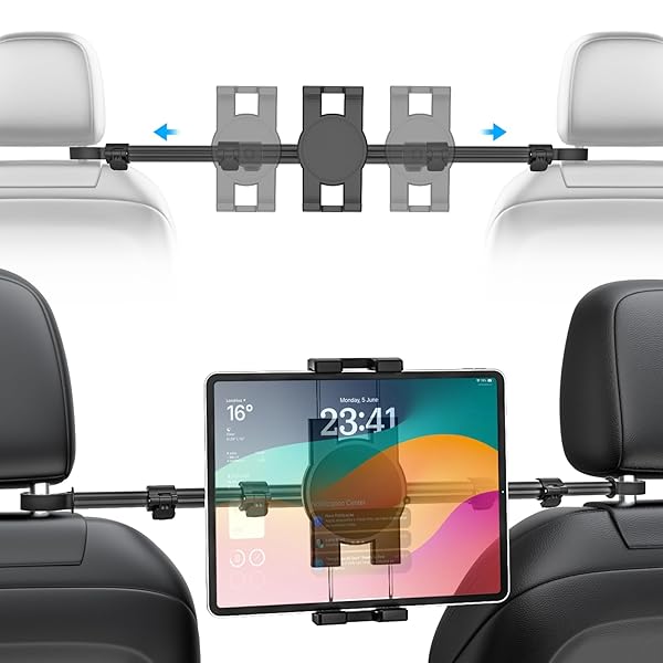 【最新進化アーム】 車載ホルダー ヘッドレストタブレットホルダー 後部座席用 ipadホルダー 【875mm伸縮アーム】真ん中固定 クリップ式 カーiPadスタンド 4.7-13インチ全機種対応 取り付け簡単 360度回転 安定性 日本語説明書付き
