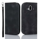 らくらくスマートフォン F-52B ケース docomo f-52b ケース スマホケース f52b Fujitsu 富士通 手帳型 ストラップ 耐衝撃 マグネット式 カード収納 スタンド機能 スエードの質感-ブラック