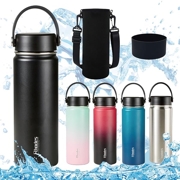 水筒 500ml 直飲み (Rhodes) 炭酸 保温 保冷 ボトル 大容量 500ml ステンレス 魔法瓶 真空二重構造 漏れなし,含む水筒 500ml +水筒ポーチ 500ml +7.5cm 水筒 底カバー破損 修復 ペットボトル カバー 底抜け