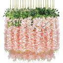 藤の花 造花 12本入 人工藤花 人工観葉植物 枯れない花 緑の葉 つり下げ 花飾り ベランダ ガーデン 結婚式 パーティー 壁装飾 装飾花輪 シルク造花 写真撮影 庭園飾り 部屋飾り 約110cm