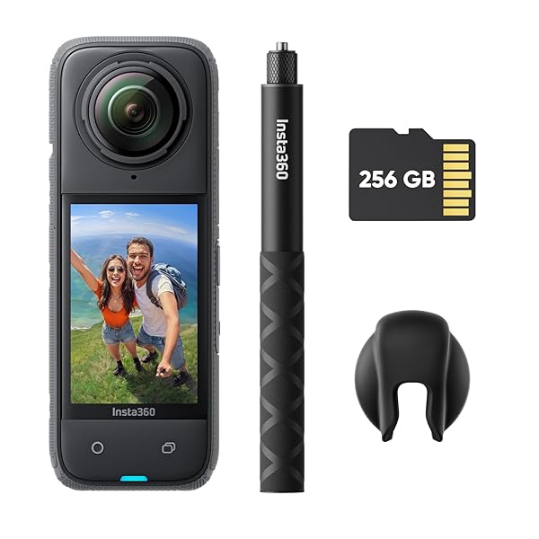 X4-8K防水360度アクションカメラ、4K広角動画、見えない自撮り棒効果、着脱式レンズガード、135分の連続撮影可能なバッテリー、AI編集、手ブレ補正、スポーツ／旅行／アウトドア向け - スターターバンドル 256GB SDカード