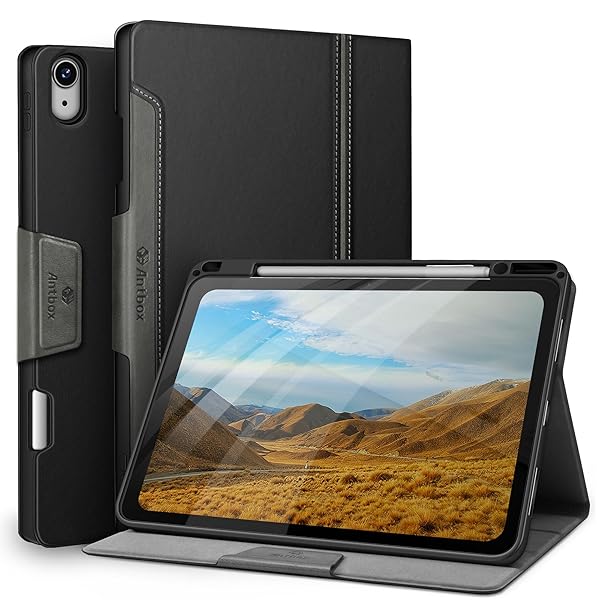 iPad Air 13インチ ケース M3 (2025) /M2 (2024) 専用 ペンシル ホルダー Pencil Pro/USB-C完全対応 ひび割れ防止 ソフトPUレザー マルチスタンド機能 オートスリープ (ブラック)