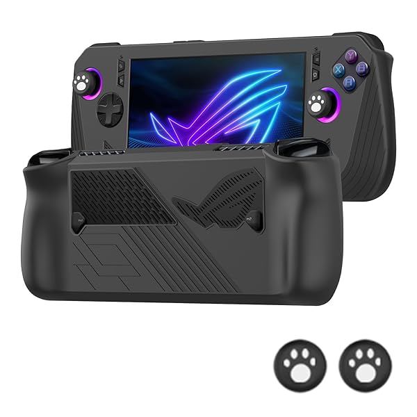 Rog Ally X 保護ケース シリコン製 キズ防止 耐久性 耐衝撃 ノンスリップ 完全保護カバー 親指グリップキャップ2枚 滑り止め 傷防止 収納と持ち運びに便利 Rog Ally X 対応 （ブラック）
