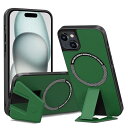 iPhone 15 ケース Magsafe対応 スタンド付き アイフォン15 スマホケース ワイヤレス充電 マグネット機能 ストラップホール付き 耐衝撃 落下防止 紛失防止 マット感 薄型 軽量 (iPhone 15 グリーン)
