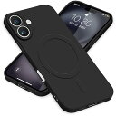 iPhone16 ケース MagSafe対応 シリコン アイフォン16 スマホケース カバー 耐衝撃 レンズ保護 マグネット搭載 車載ホルダー ワイヤレス充電対応 ストラップホール付き オシャレ 指紋防止 薄型 (ブラック)
