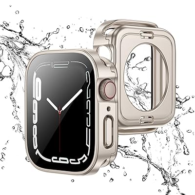 【2 in 1 全面保護】Apple Watch 用 防水ケース 44mm アップルウォッチ カバー 直角エッジデザイン 保護 Series SE/6/5/4 ガラスフィルム 二重構造 PC環保素材 一体型 背面カバー 装着簡単 脱落しやすい iwa