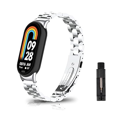 [SeGinn] バンド Xiaomi Mi Band 8/Xiaomi Smart Band 8 対応 交換バンド ステンレス製 サイズ調節可能 調整工具付き ストラップ ビジネス風 肌にやさしい メンズ＆レディース用 交換ベルト 替えベルト コン