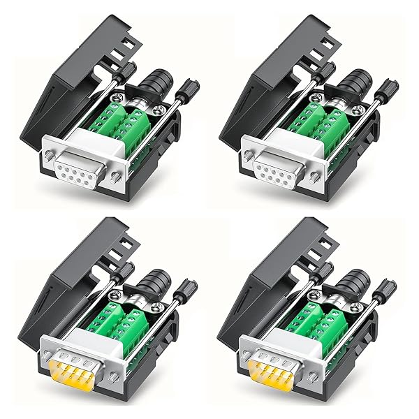 4個 DB9 圧着ブレークアウトボードコネクタ、RS232 D-SUB シリアル - 9 ピンポートターミナルブロック 16.5 mm 薄型はんだ不使用アダプター、ケース付きロングボルトテールパイプ