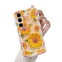 Galaxy S24 ケース ギャラクシーS24 ケース SC-51E SCG26 TPU カバー ウェーブ おしゃれ 韓国 可愛い 花柄 薄型 軽量 耐衝撃 スマホケース ワイヤレス充電対応 ストラップホール付き- イエロー