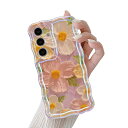 Galaxy S24 ケース ギャラクシーS24 ケース SC-51E SCG26 TPU カバー ウェーブ おしゃれ 韓国 可愛い 花柄 薄型 軽量 耐衝撃 スマホケース ワイヤレス充電対応 ストラップホール付き- ピンク