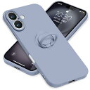iPhone16 Plus ケース リング付き シリコン アイフォン16Plus スマホケース スタンド機能 カバー 耐衝撃 レンズ保護 360°回転 車載ホルダー ストラップホール付き 滑り止め 指紋防止 薄型 (グレー)