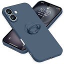 iPhone16 Plus ケース リング付き シリコン アイフォン16Plus スマホケース スタンド機能 カバー 耐衝撃 レンズ保護 360°回転 車載ホルダー ストラップホール付き 滑り止め 指紋防止 薄型 (ブルー)
