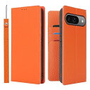 Pixel9 pro ケース Pixel9 ケース ピクセル9 ケース 手帳型 本革 ストラップ Google グーグル スマホケース docomo au 耐衝撃 カバー SoftBank カード収納 スタンド機能 レザー -オレンジ