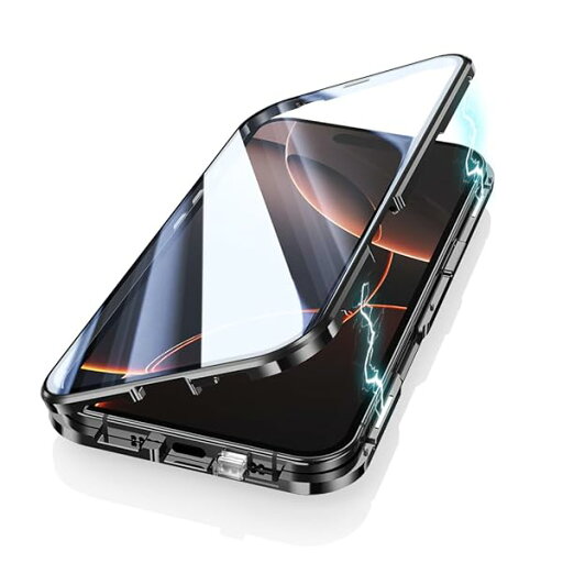 iPhone 16 Pro Max 用 ケース 全面カバー ロック機能付き+マグネット式 両面クリア強化ガラス 安全ロック カメラ保護 アルミバンパー アイフォン16 Pro Max ガラスケース 両面ケース 透明,ブラック iPhone 16 Pro Max 用 ケース 全面カバー ロック機能付き+マグネット式 両面クリア強化ガラス 安全ロック カメラ保護 アルミバンパー アイフォン16 Pro Max ガラスケース 両面ケース 透明,ブラック