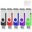 USBメモリ 16GB 5個セット フラッシュメモリー USB2.0 フラッシュドライブ 360° 回転式 5色 (16GB, 5個セット)