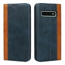 Galaxy S10 ケース ギャラクシーs10 ケース 手帳型 カバー カード収納 au SCV41 スマホケース ドコモ docomo SC-03L samsung サムスン 耐衝撃 SoftBank スタンド機能 フェイクレザー-ブルー+イエロ