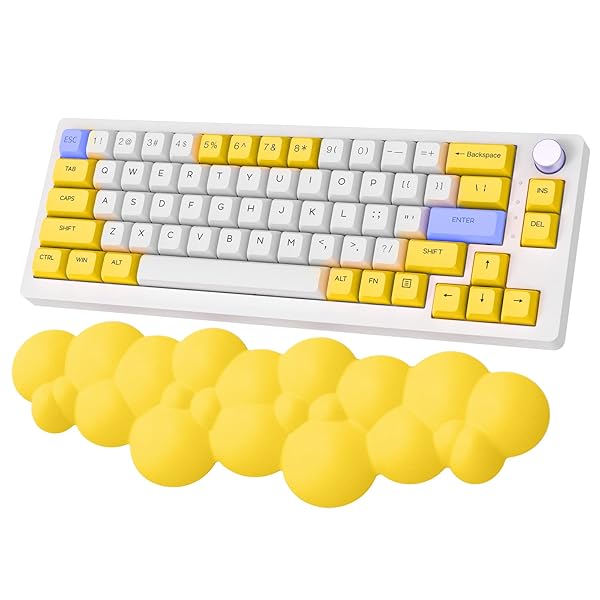 xMAMBASNAKE リストレスト クッション キーボード用 曇形 マウスパッド 一体型マウスパッド 人間工学 手首クッション 滑り止め 水洗い 耐久性良い 手首疲労軽減 ゲーム 低反発リストレス 仕事用 おしゃれ-イエロ