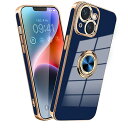 iPhone 14 Plus ケース リング 耐衝撃 いphone14Plus リング付き スマホケース TPU 車載ホルダー ストラップホール付き メッキ加工 カバー ネイビーブルー