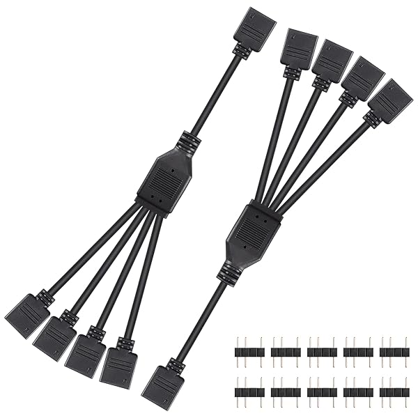 2PCS 5V 3PIN ARGBスプリッターケーブル 1対4 5V 3ピン・アドレス可能（オスピン付き）1メス～4メスポート3PINハブ拡張コネクタコード ARGB LEDストリップ、ARGBファンなど用