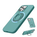 iPhone 16 pro用スタンドケース シリコン, 6.3インチ(2024) 回転可能なシリコンリング,360°回転スタンド MagSafe対応 横縦両立 角度調整 隠し収納式 iPhone16 pro用ソフトカバー(グリーン)