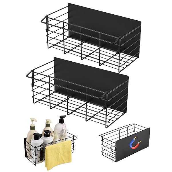浴室用ラック マグネット お風呂 ラック 2個セット 浴室 洗面所 キッチン 収納棚((ブラック, 31cm&32cm)
