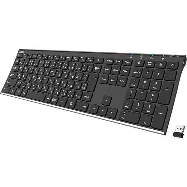2.4G ワイヤレスキーボード日本語配列 無線ステンレススチール 軽量 フルサイズキーボード テンキー付き コンピューター、デスクトップ、PC、ラップトップ、Surface、スマートテレビ、Windows10/8/7、Vista、XPとの交換性あり