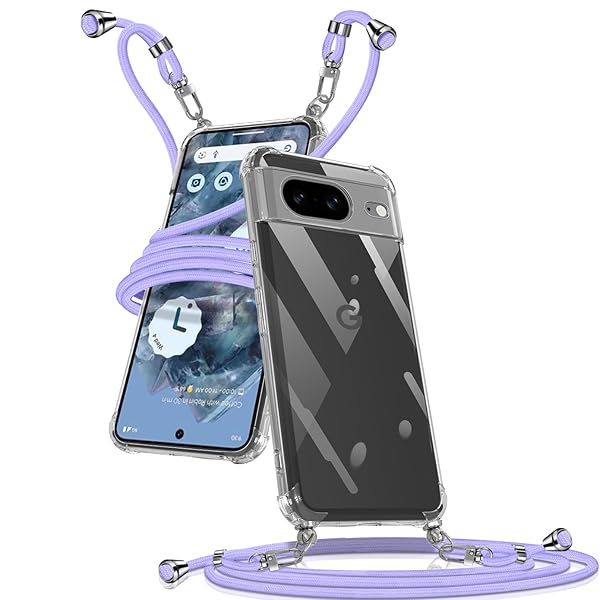 Google Pixel 8 ケース クリア ショルダー Google Pixel 8 スマホケース ピクセル8 カバー 肩掛け 斜めかけ 縄掛けケース 透明 薄型 軽量 TPU 携帯ケース 紐付き 斜めがけ 織りストラップ付き 長さ調整可能 取り外